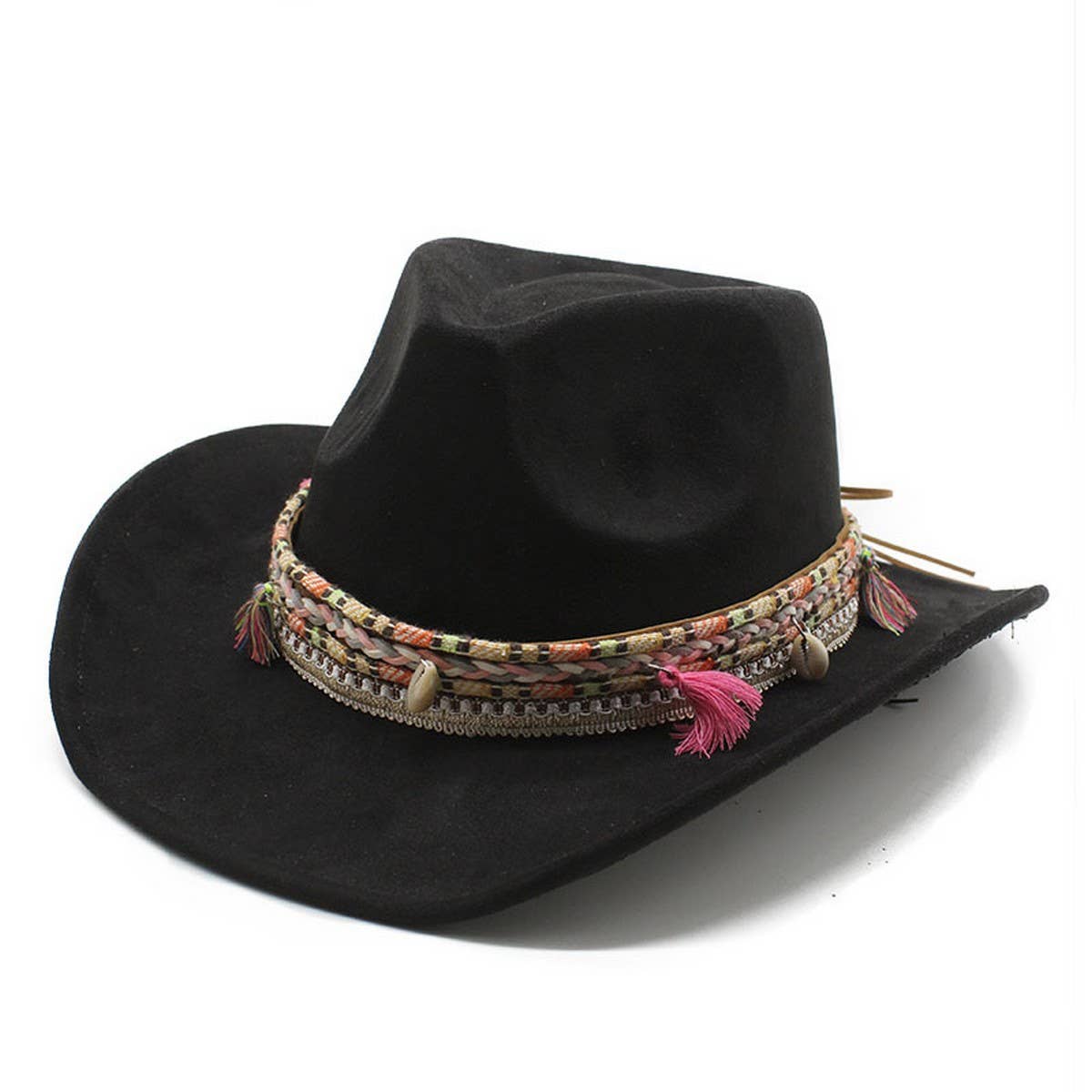 Bohemian Suede Western Cowboy Curled Brim Fedora_CWAH1094