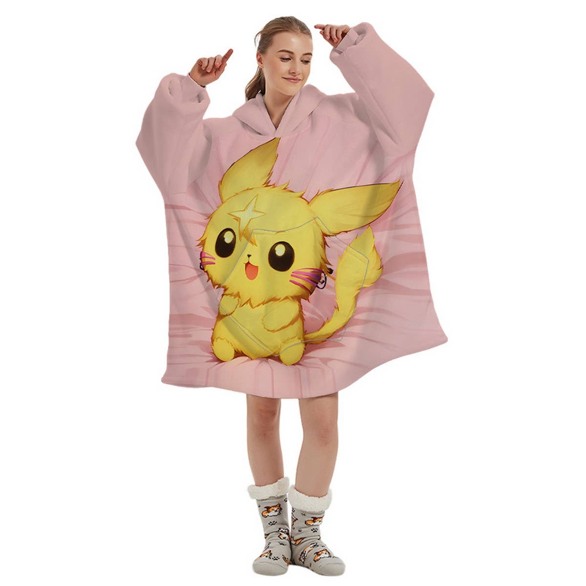 Double-Layer Sherpa Fleece Hoodie Blanket Wear