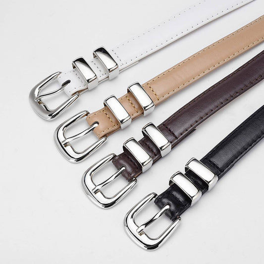 CWABE0877_SIMPLE SILVER BUCKLE DECORATIVE THIN BELT
