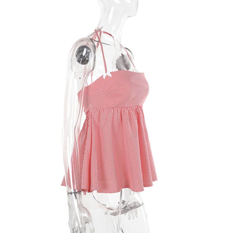 Sexy Tank Top Plaid Halter Casual Chic Top