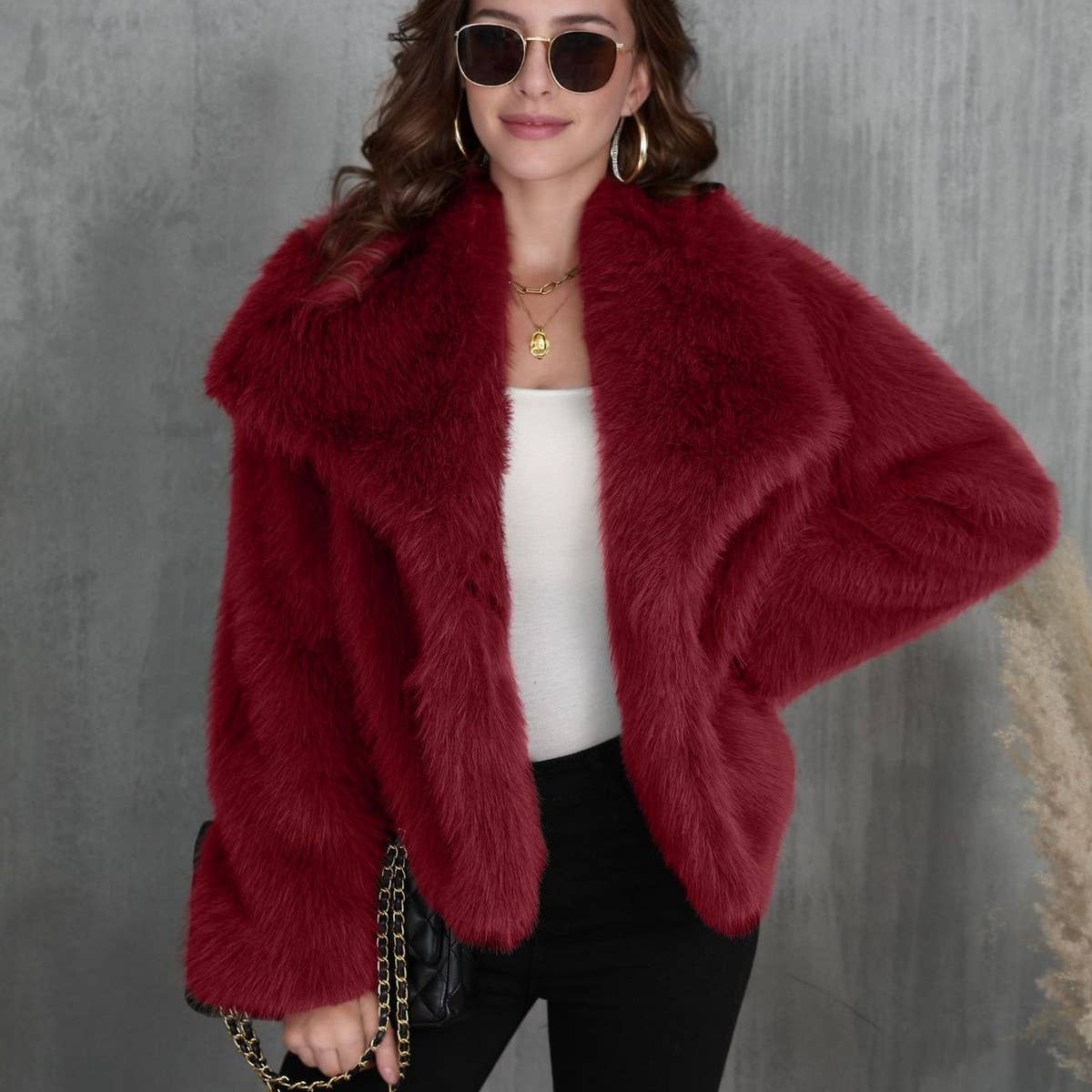 Faux Fox Fur Short Coat with Large Collar