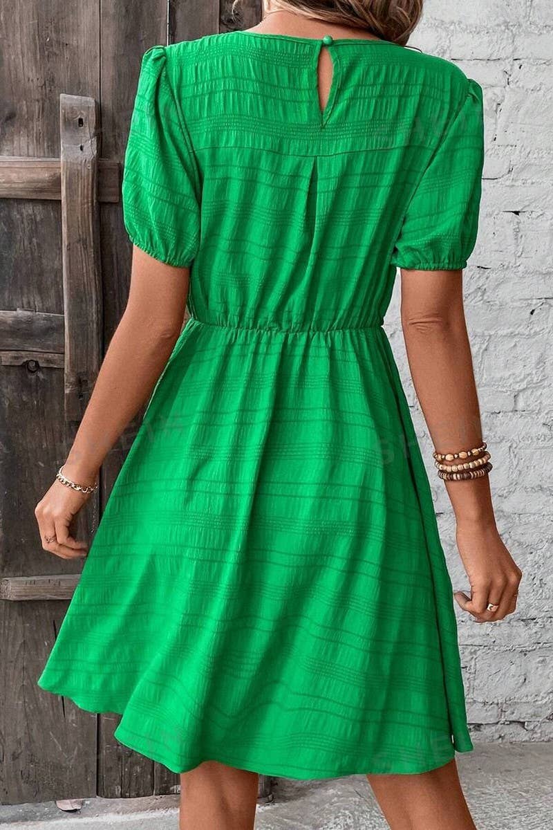 CWDSD10538_SUMMER SOLID COLOR SLIM ELASTIC WAIST DRESS