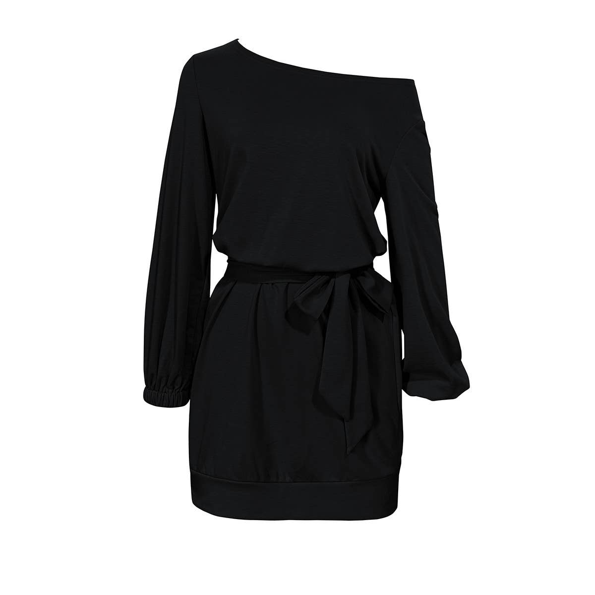 Off-the-shoulder solid-color long-sleeved dress