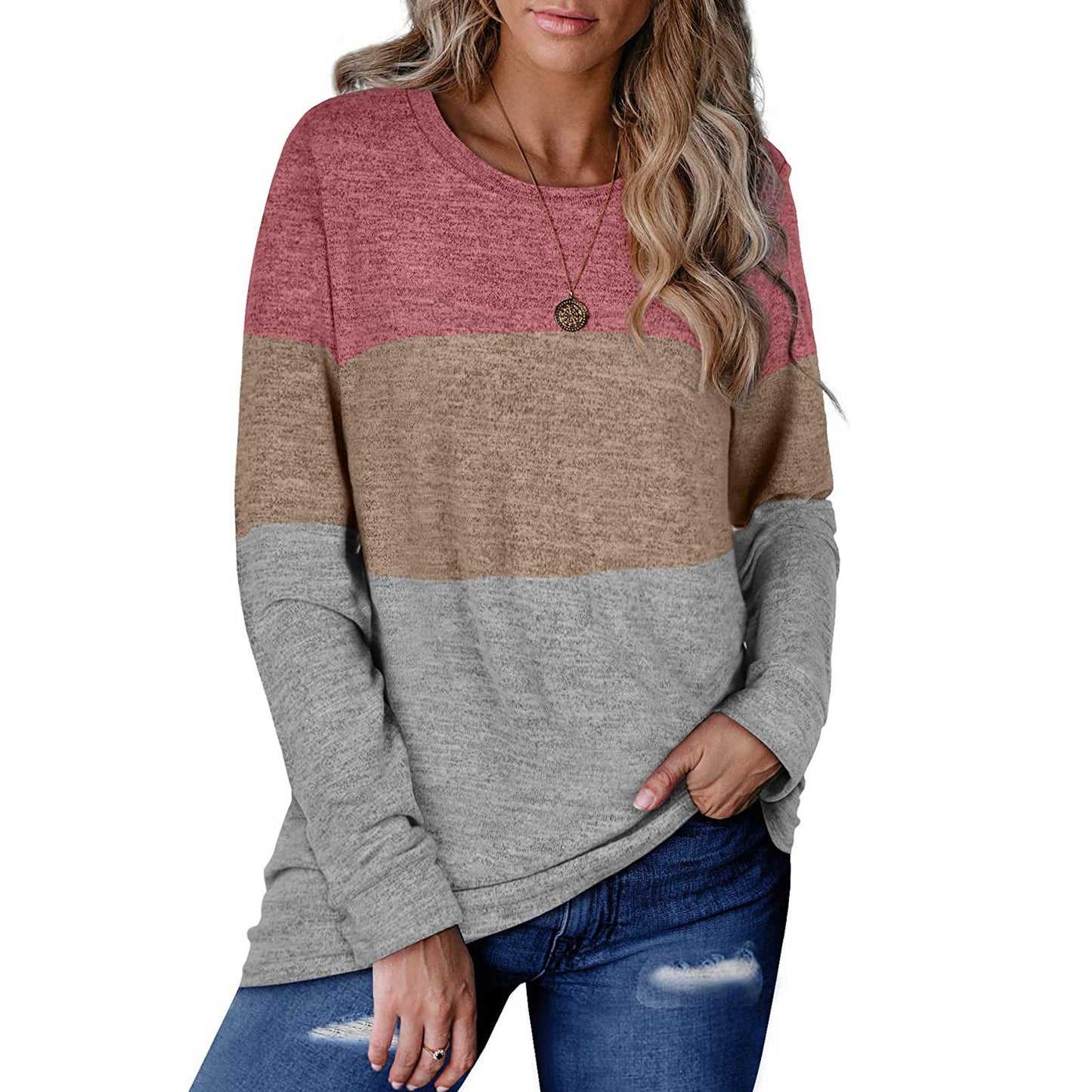 WOMEN'S CREW NECK PULLOVER MATCHING COLOR HOODIE