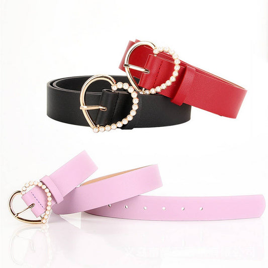 CLASSIC HEART PEARL BUCKLE BELTS FOR WOMEN_CWABE0391