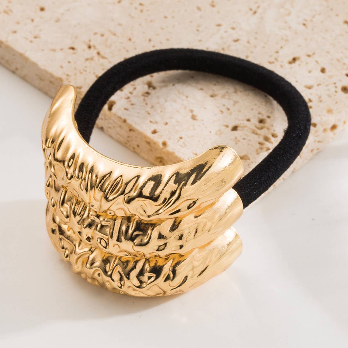 Unique Metal Textured Geometric Flower Hair Tie