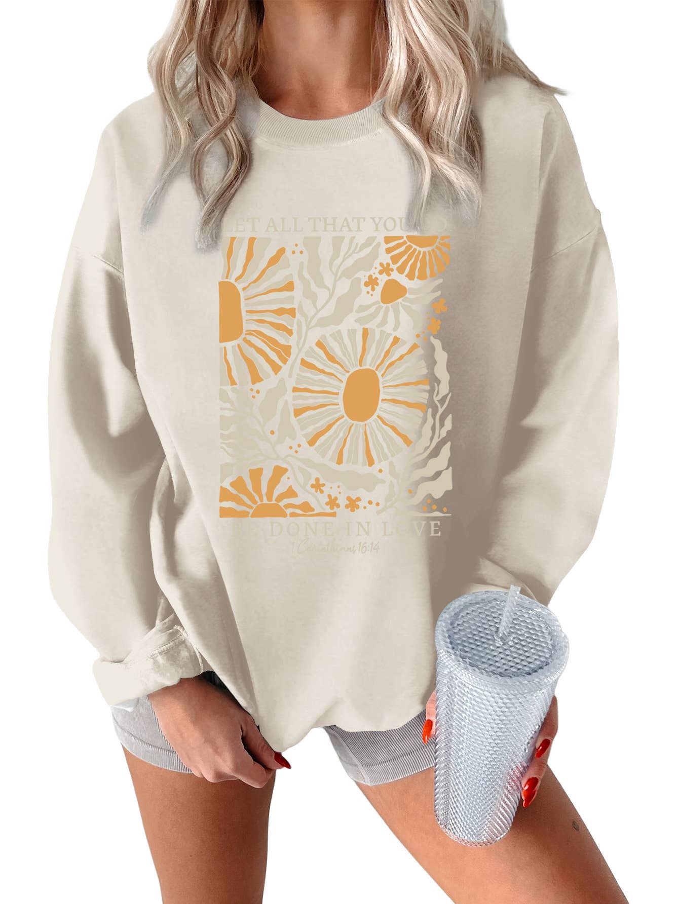 Fashion printed loose round-neck pullover hoodie