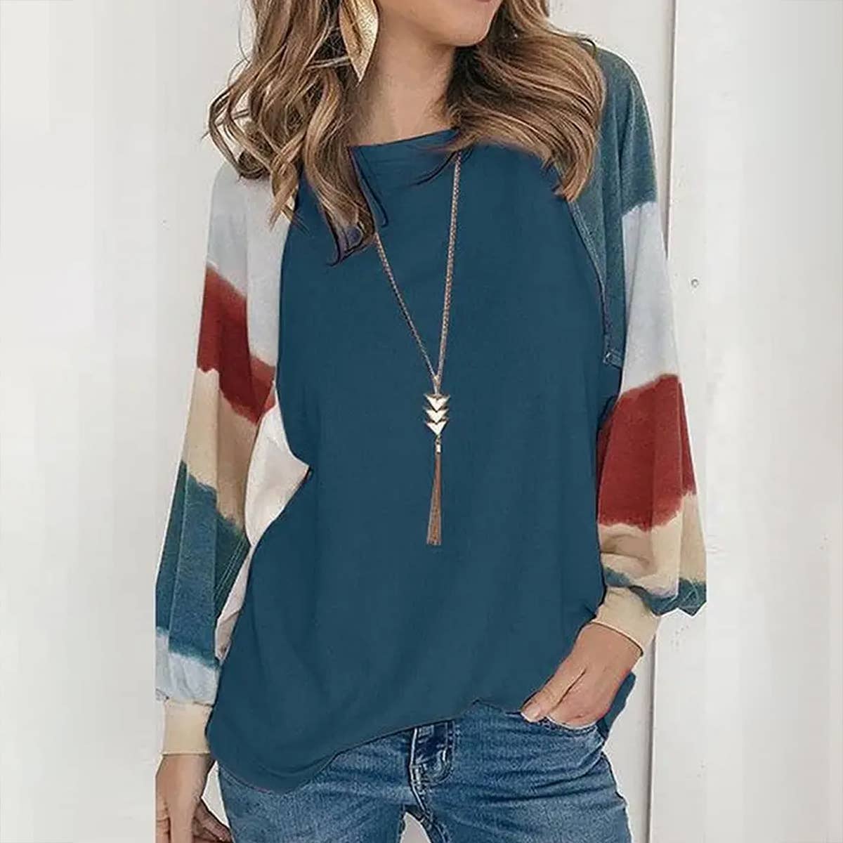 WOMEN COLOR MATCHING PUFF SLEEVE BLOUSE_CWTBLL0578