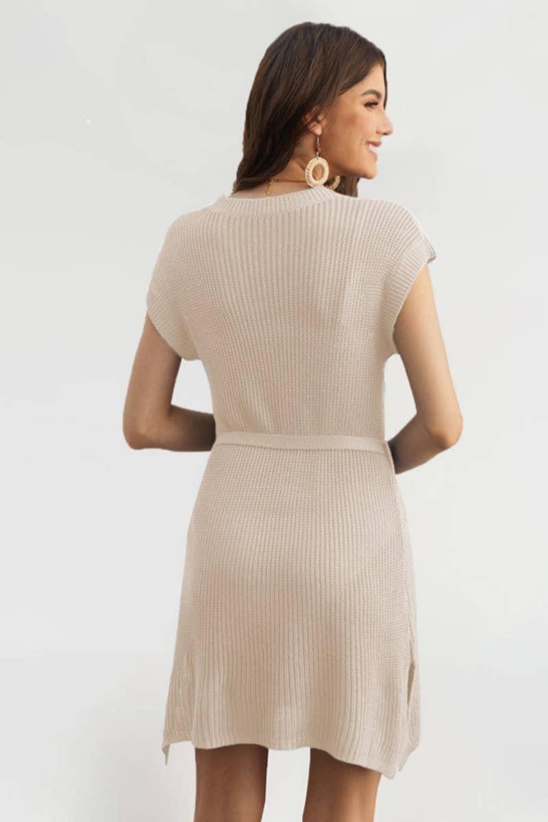 CWDSD3926_CREW-NECK SLEEVELESS SOLID-COLOR BEACH DRESS