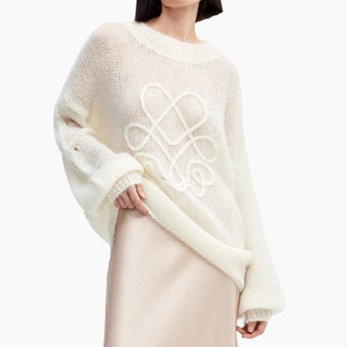 TRANSLUCENT CREW-NECK SOLID LONG-SLEEVED SWEATER