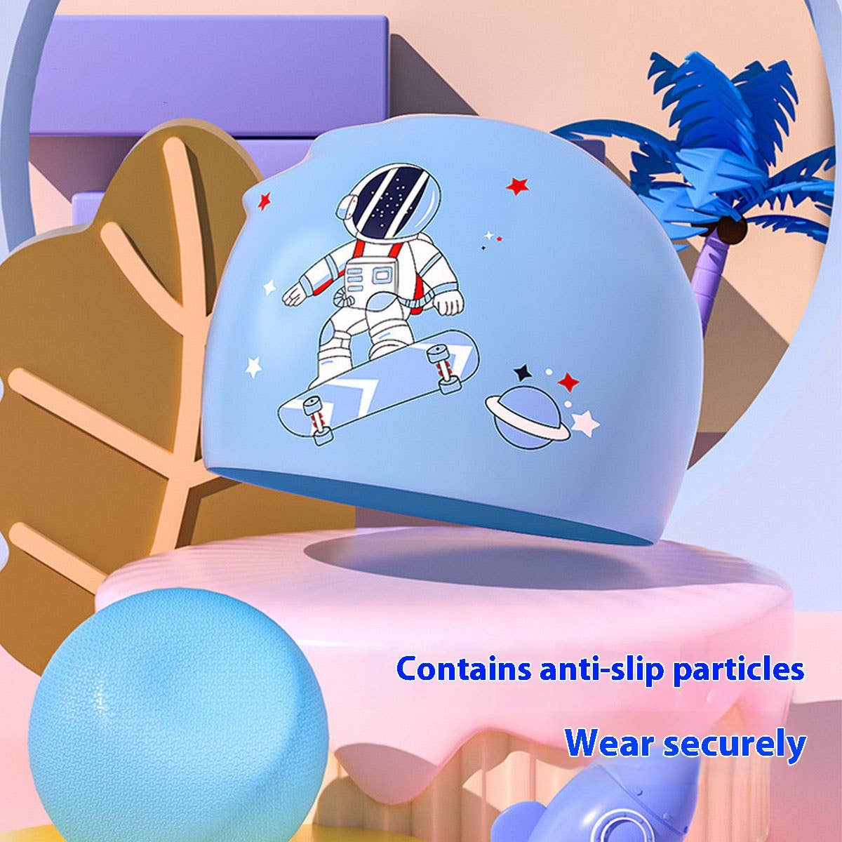 Boys' Silicone Swim Cap ??Astronaut Print_CWMM6783