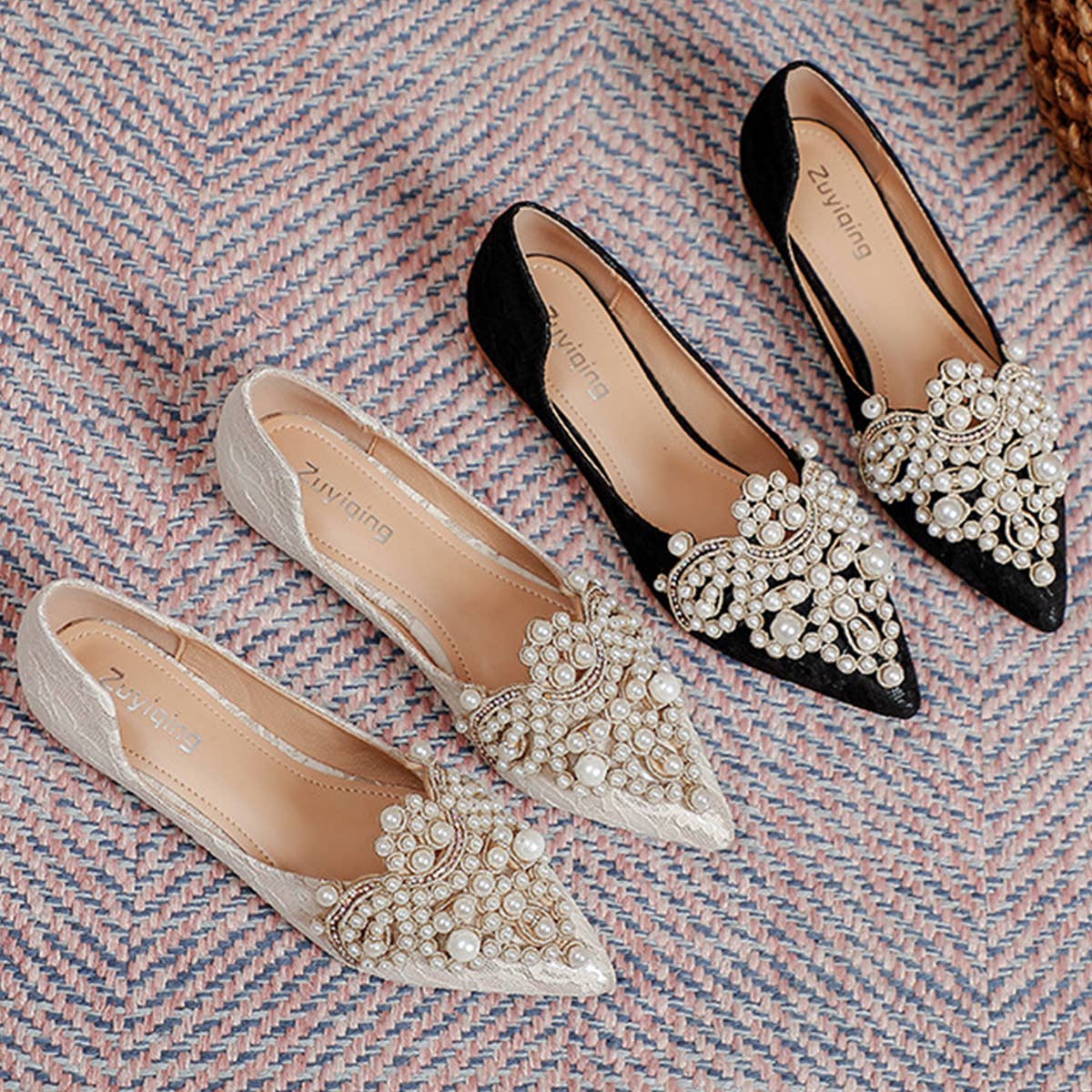 Lace Pearl Ballet Flats for Women, Bridal Style