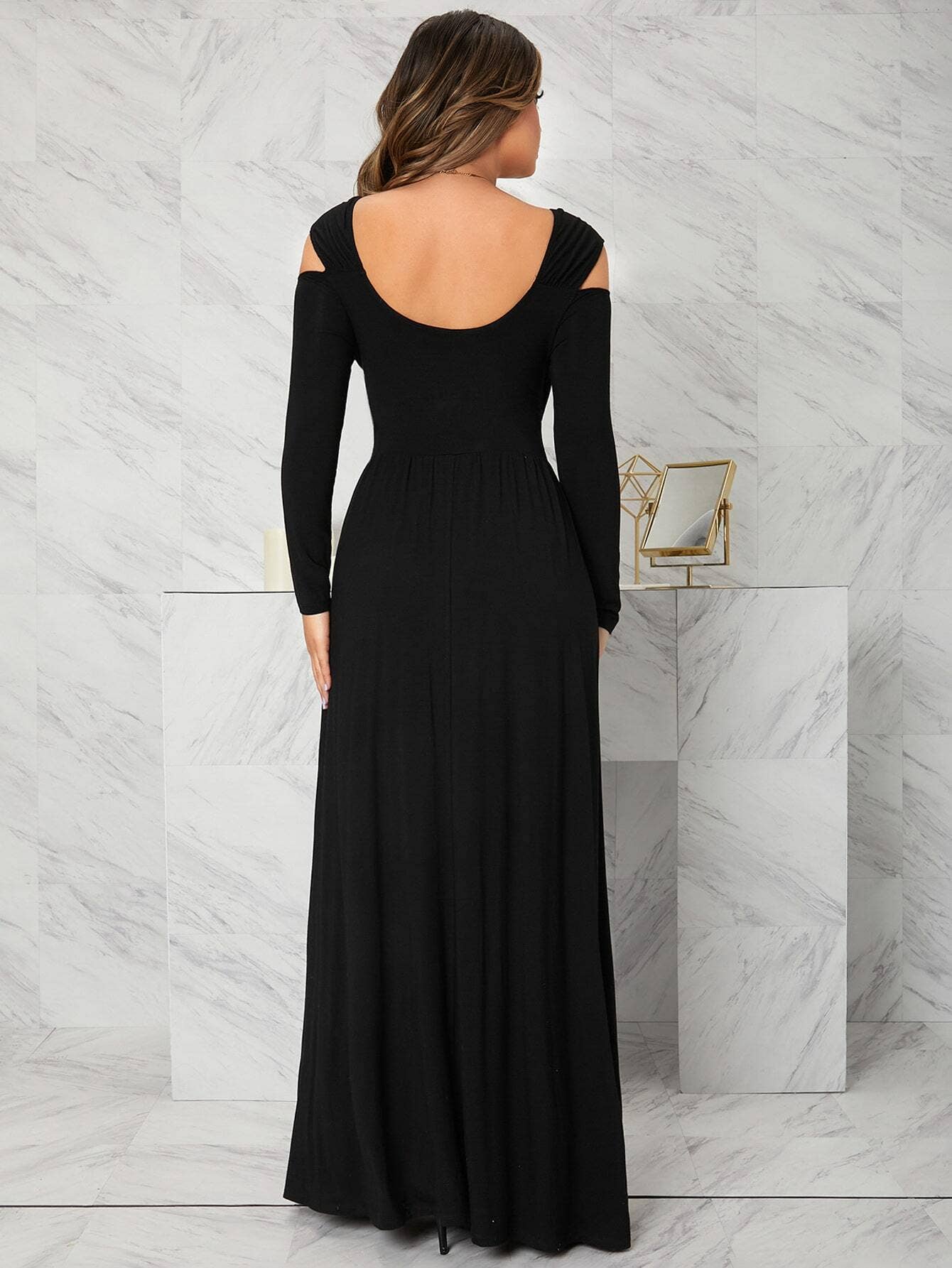Small fragrance style elegant V-neck slit dress