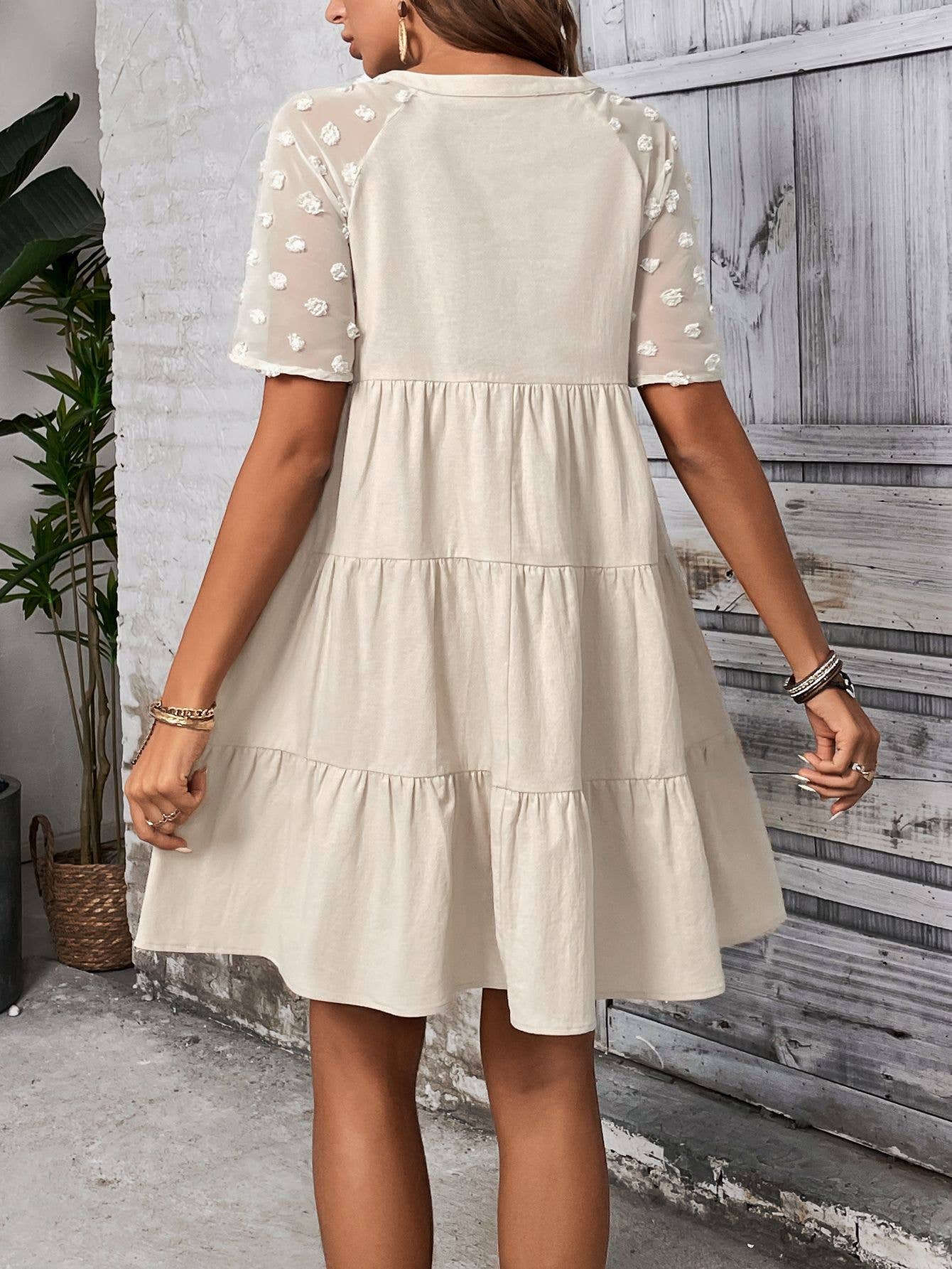 V-neck and a large hem loose and casual dress