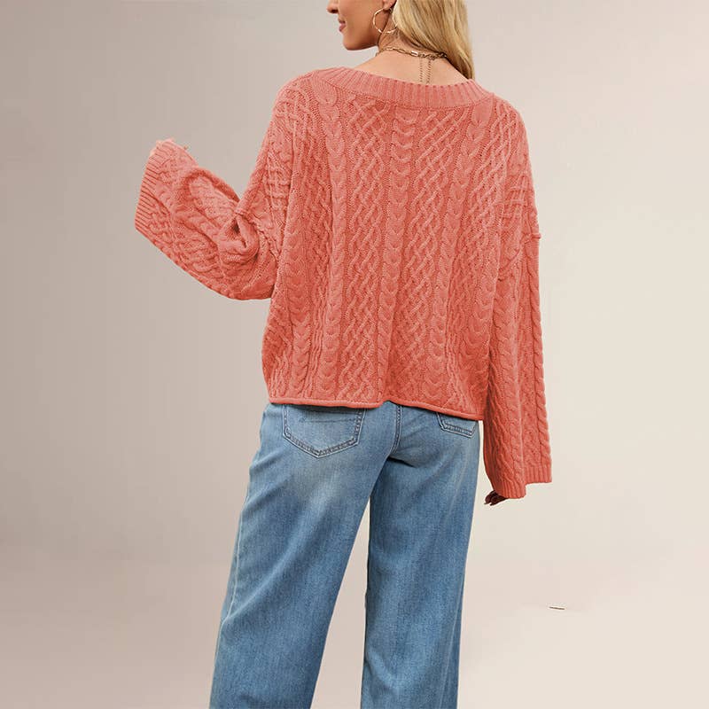 Twist loose pure color single-breasted cardigan
