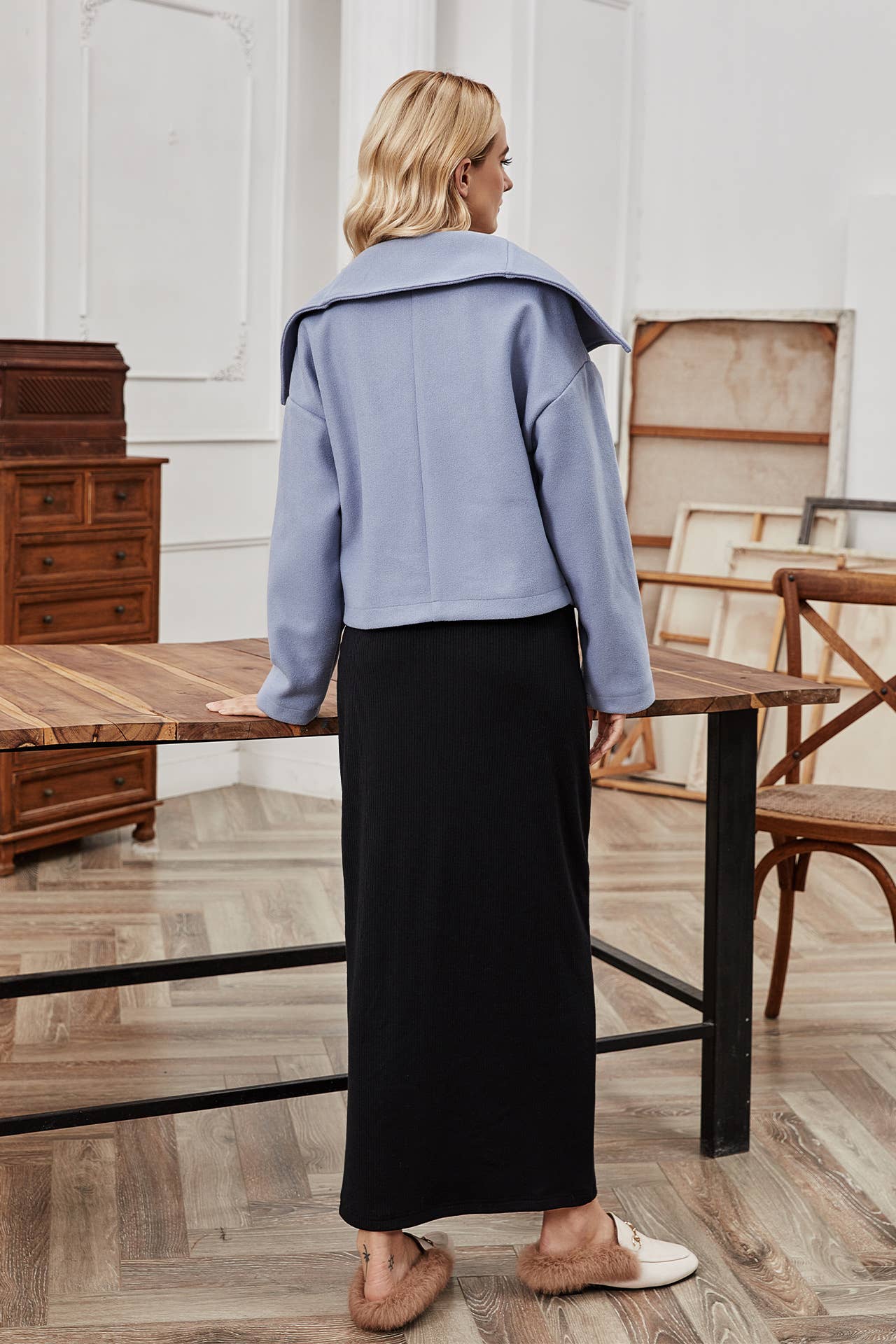 SLIMMING SHORT TWEED SOLID COAT