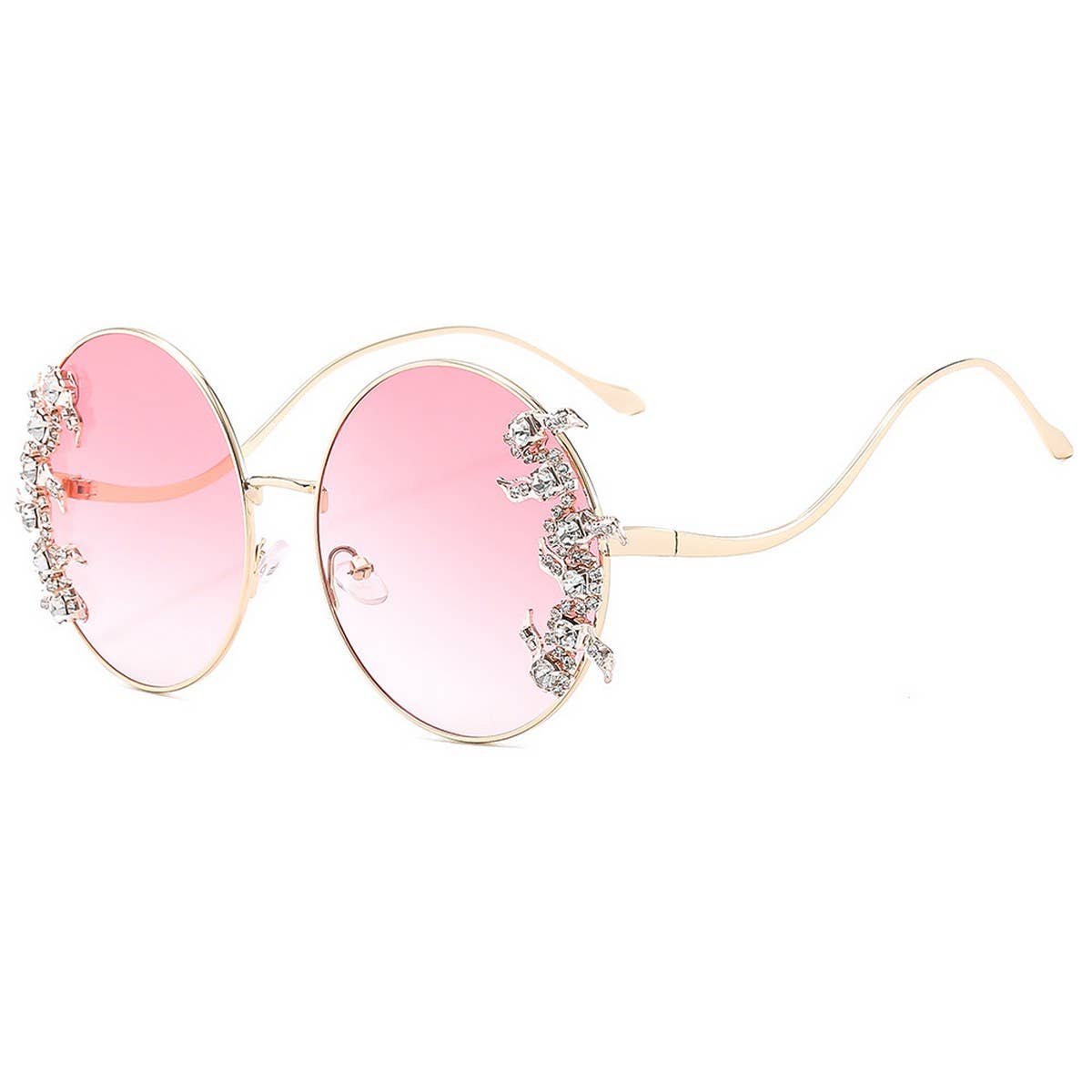 Luxury Rhinestone Wave Metal Leg Round Sunglasses