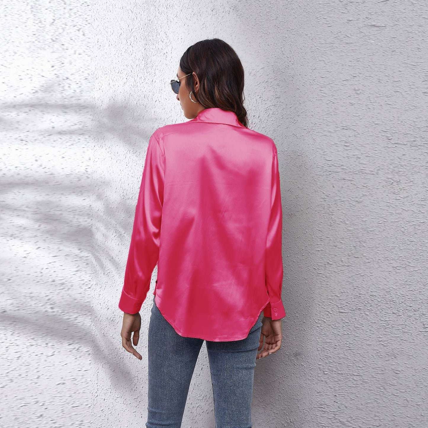 Satin silk long-sleeved shirt