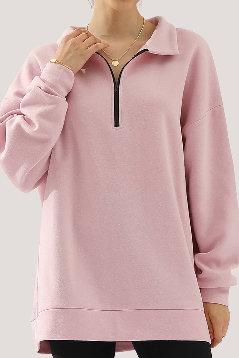 CWOHOL431_Zip Neck Lightweight Pullover Sweatshirt