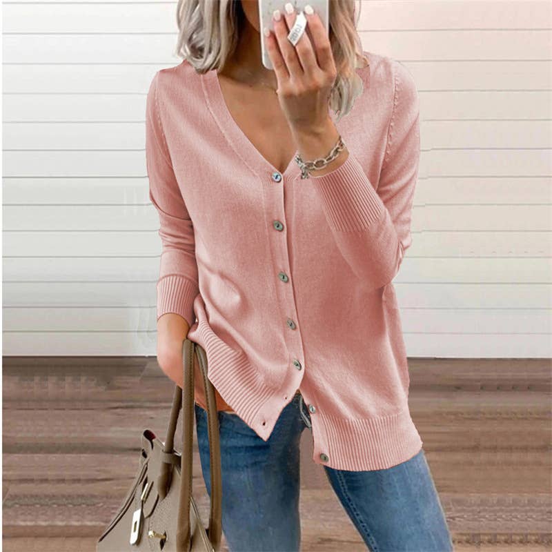 Solid-color button long-sleeved cardigan