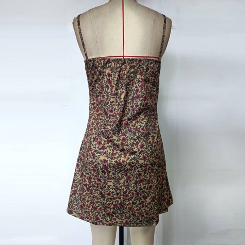 LACE-UP PRINT SLIM-FIT HALTER DRESS