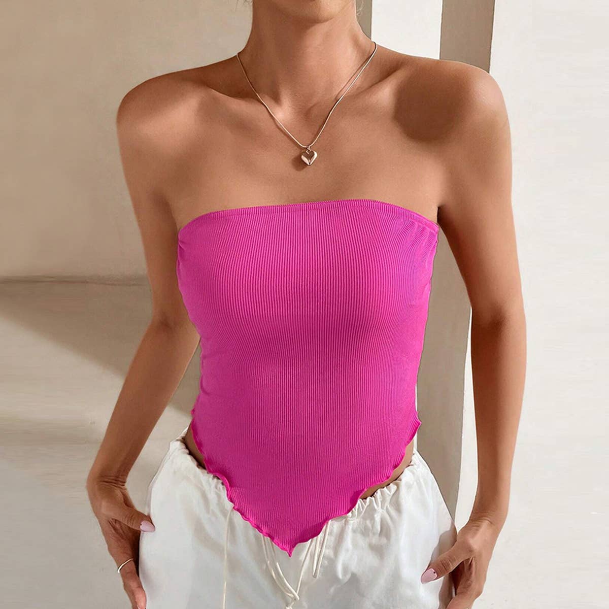 Irregular,slim,short sexy strapless halter top