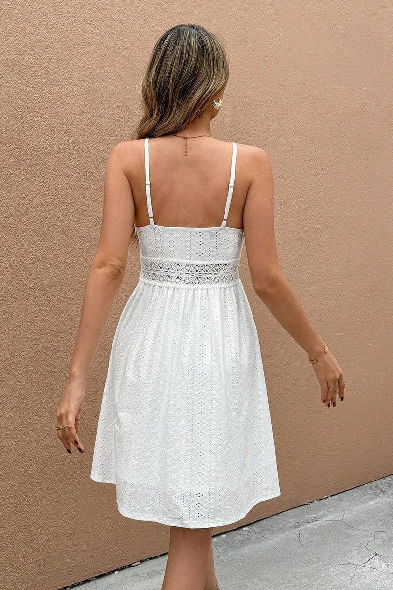 CWDSD8244_ELEGANT SOLID V-NECK SPAGHETTI STRAP DRESS