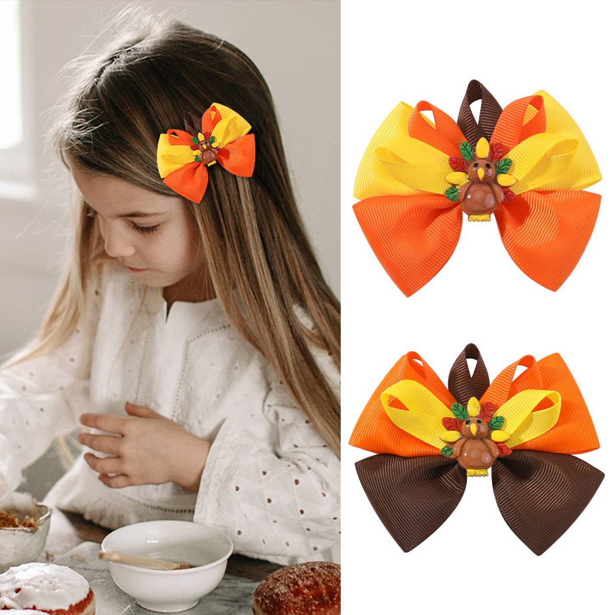 Turkey Bow Hair Clip for Kids ? Party Style