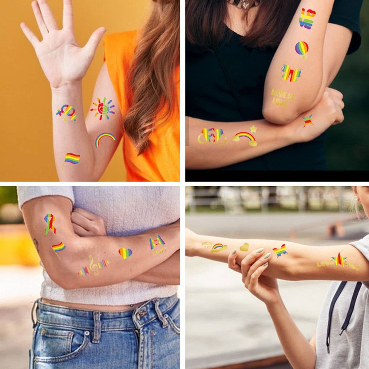 Rainbow Pride Tattoos ??Heart & Metallic Stickers_CWMM8238
