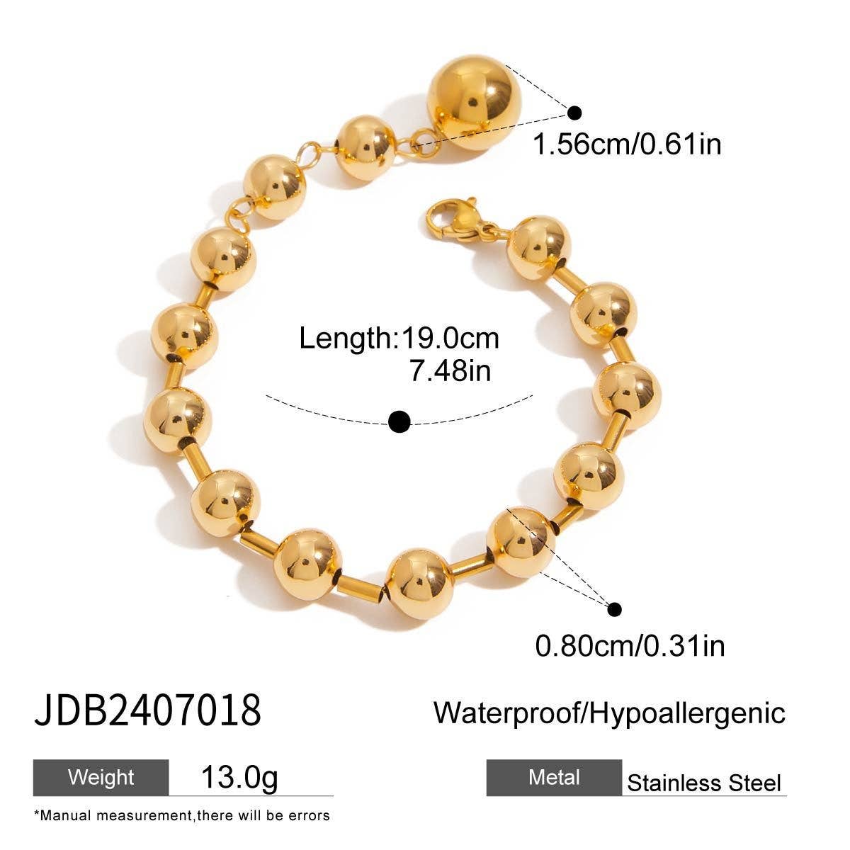 Minimalist 18K Gold Silver Steel Bead Bracelet