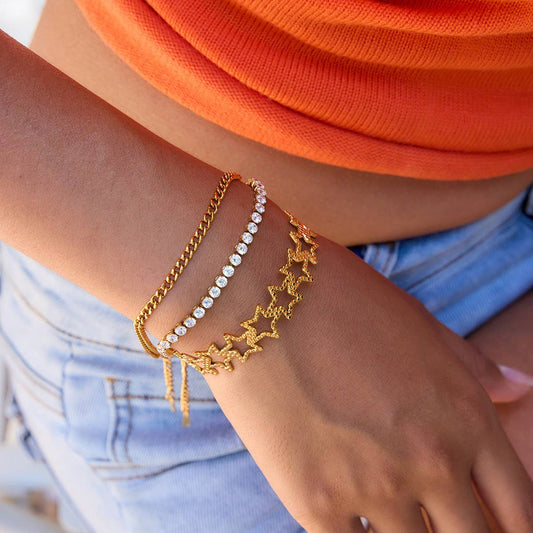 Vacation Style 18K Gold Hollow Star Open Cuff