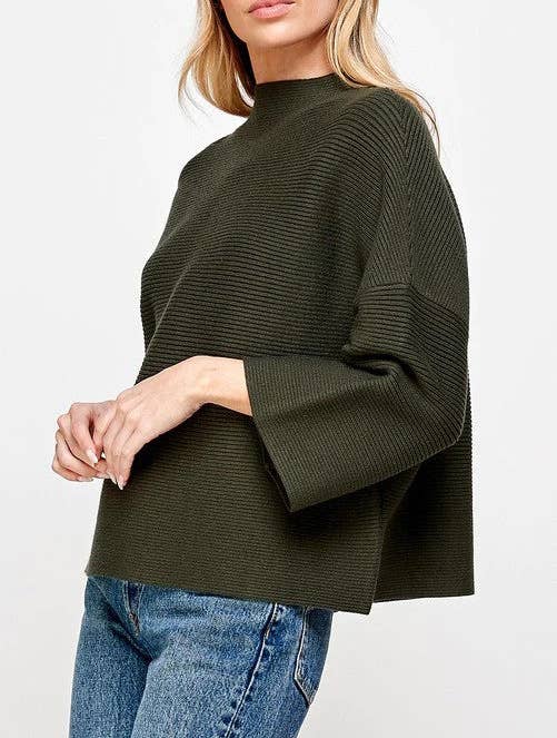 KNIT SOLID COLOR SWEATER WITH NINE-POINT SLEEVES