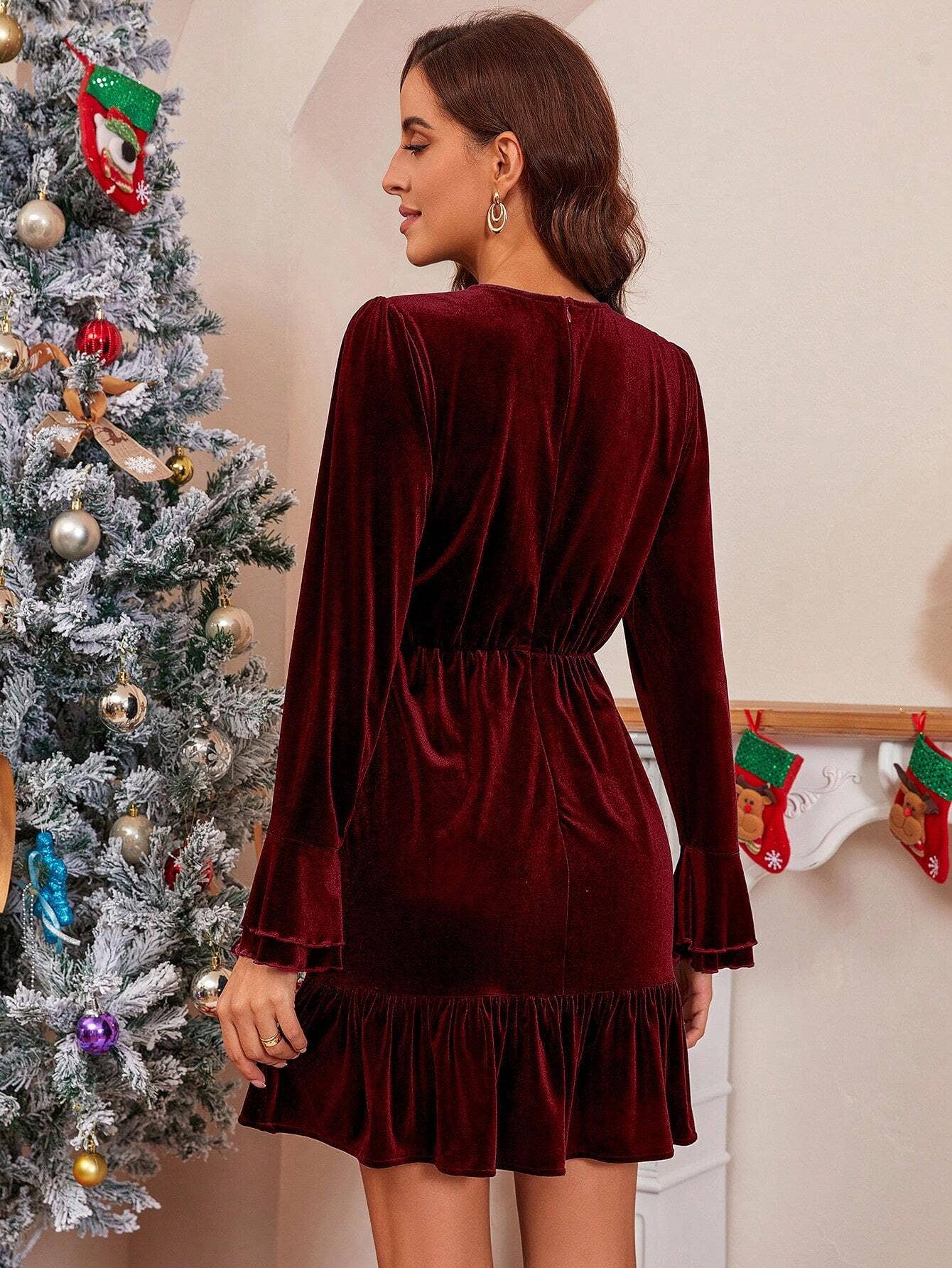 ELEGANT STYLE LONG-SLEEVED SHORT HIGHWAISTED DRESS