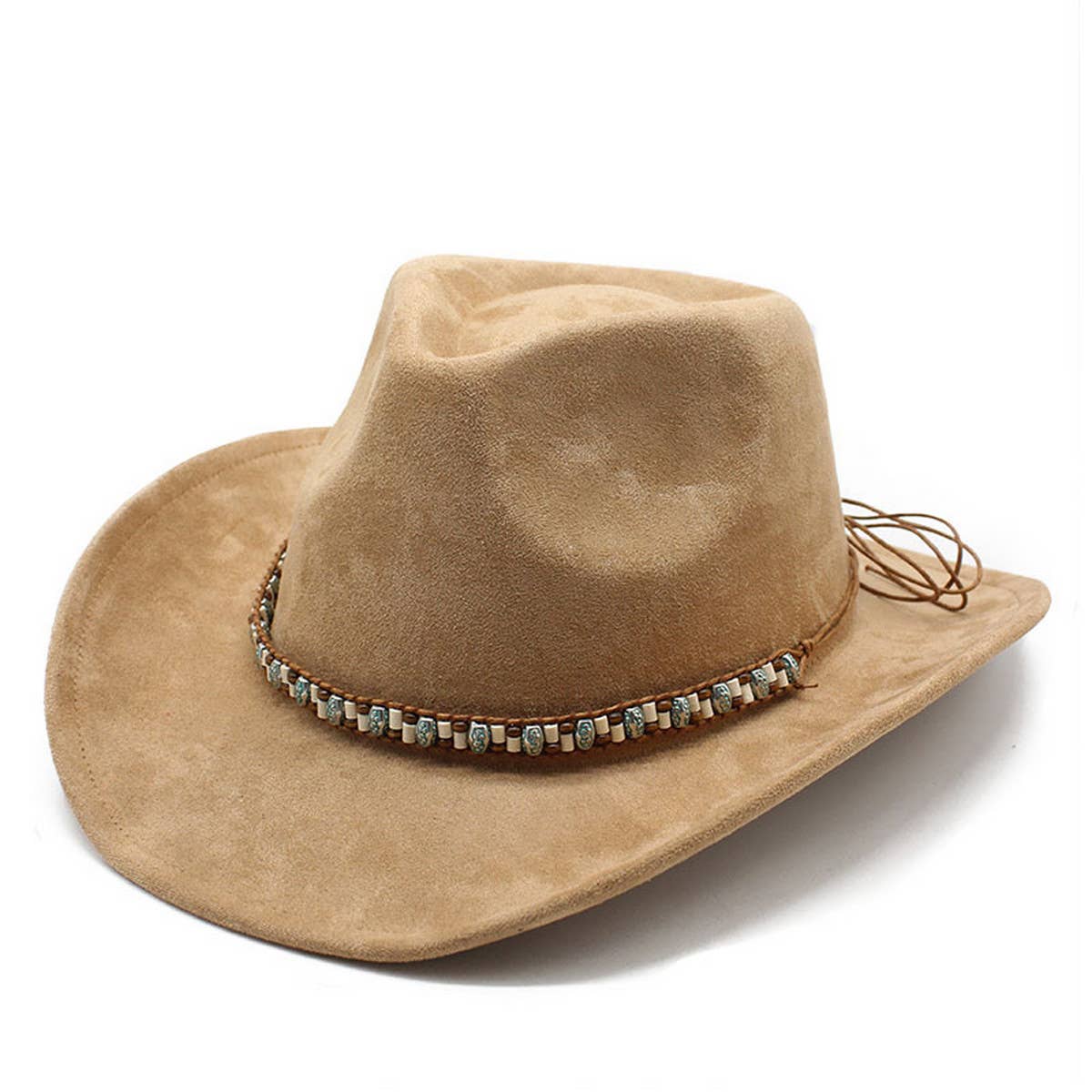 Felt Suede-Like Beaded Cowboy Fedora Unisex Hat_CWAH0822