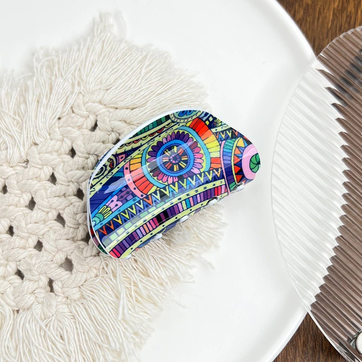 Bohemian Polka Dot Acrylic Hair Claw Unique Design_CWAHA2074