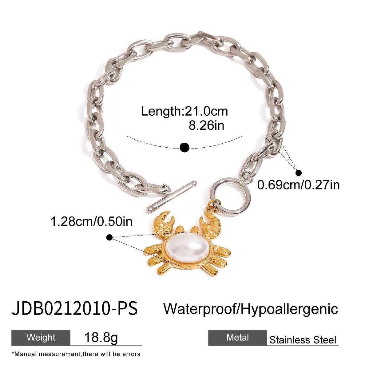 18K Gold Mixed Metal Crab Pendant Bead Bracelet_CWAJE4843