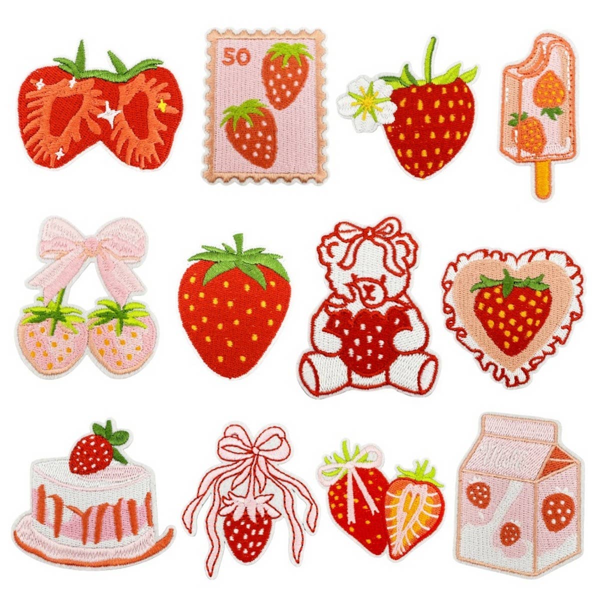 NEW PINK STRAWBERRY EMBROIDERED CLOTH PATCH