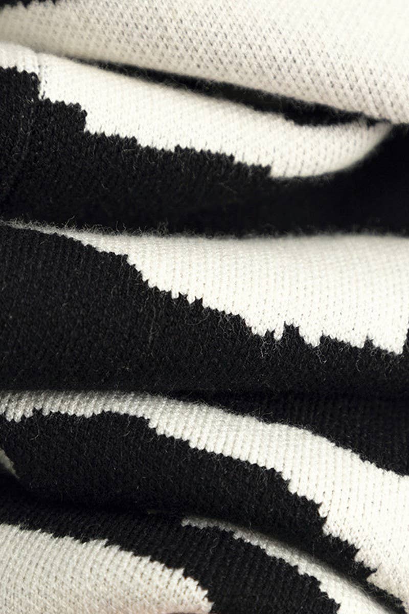 CWOCAL00679_V NECK HOODED ZEBRA PRINT LONG CARDIGAN