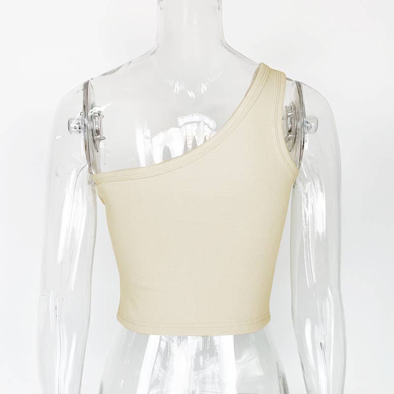 TRIM RIBBED TREND ONE-SHOULDER TANK TOP
