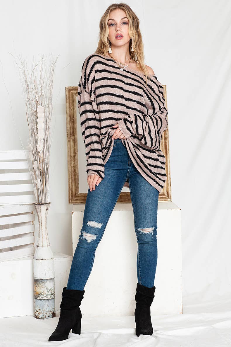 DROP SHOULDER COMMUTER STRIPED PRINT SWEATER