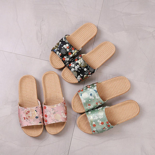 Embroidered Linen Slippers for Couples