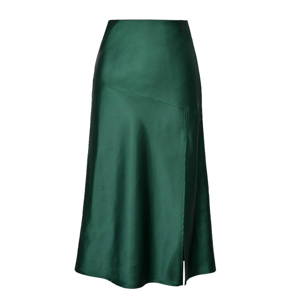 HIGH WAIST SATIN SKIRT SOLID COLOR SLIT LONG SKIRT