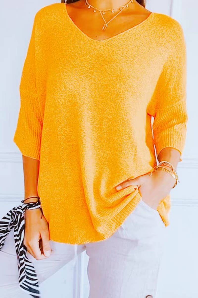 CWOSWL07659_V-NECK SOLID COLOR KNITTED BOTTOMING TOP