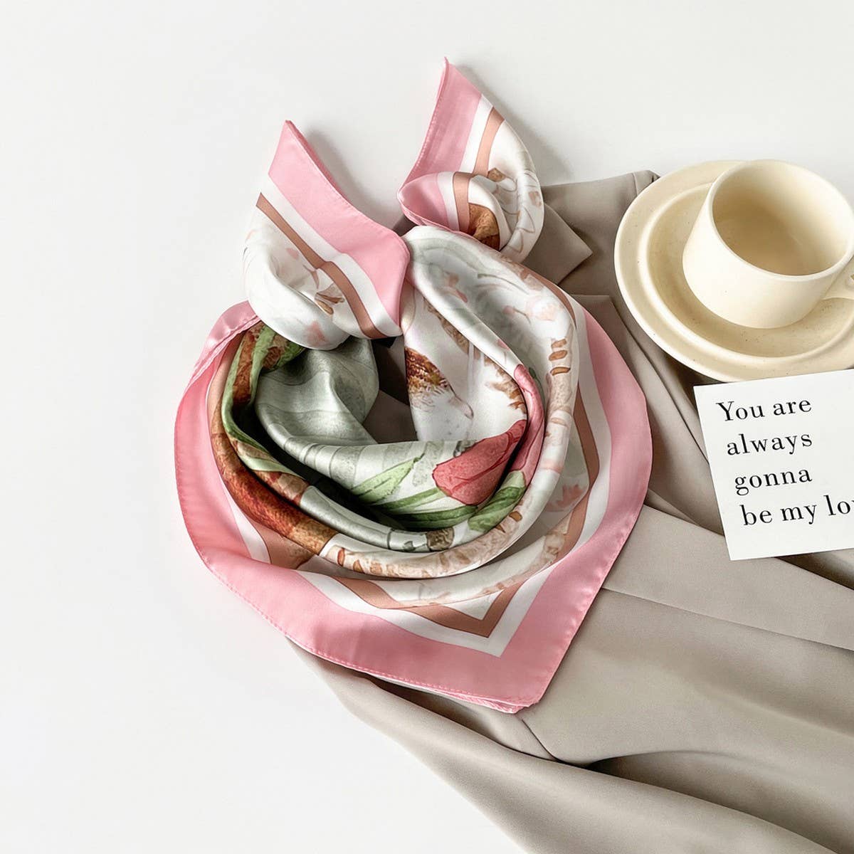 Mint Mambo Style Cartoon Print Satin Square Scarf