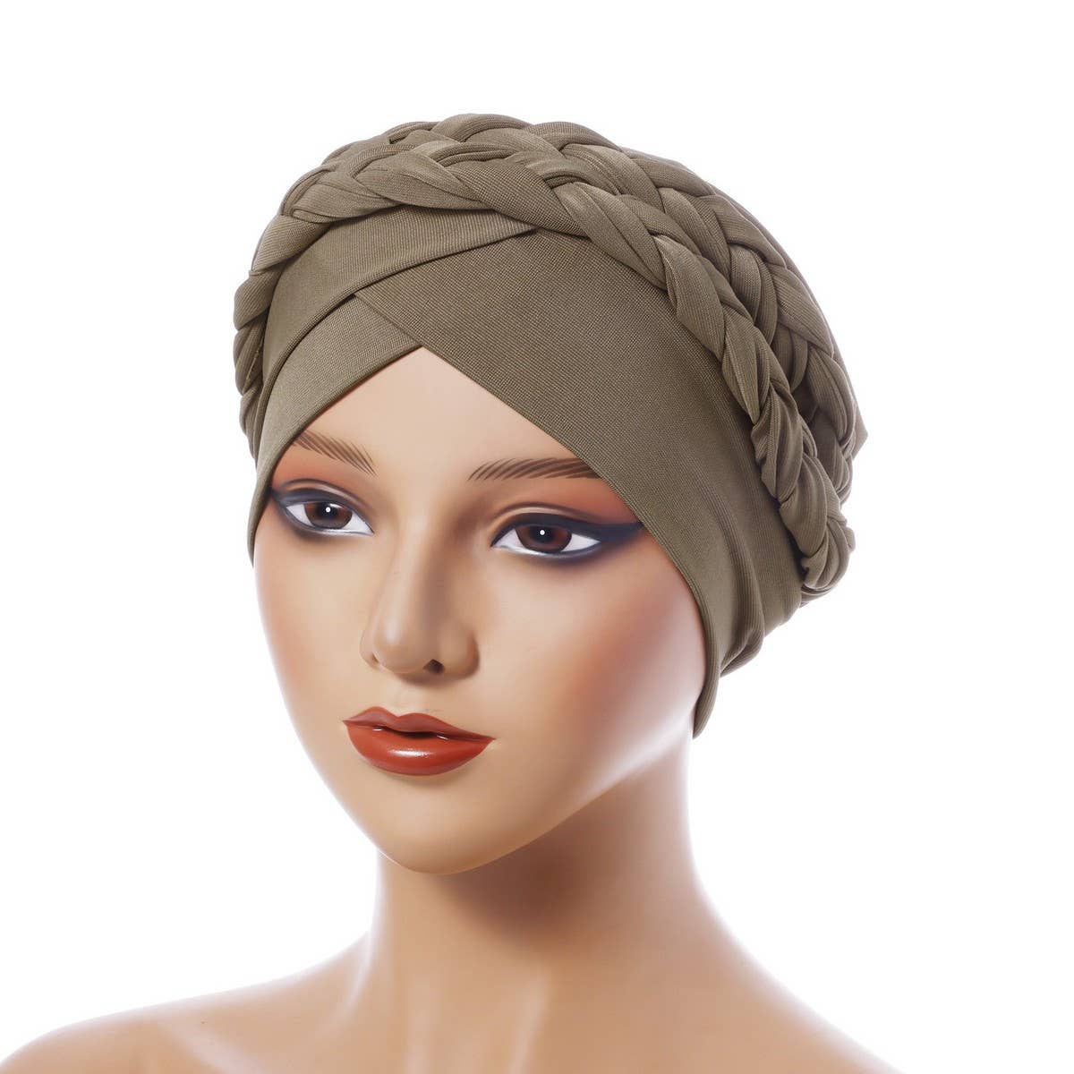 TWO MILK SILK SOLID COLOR BRAIDED HEADSCARF HAT