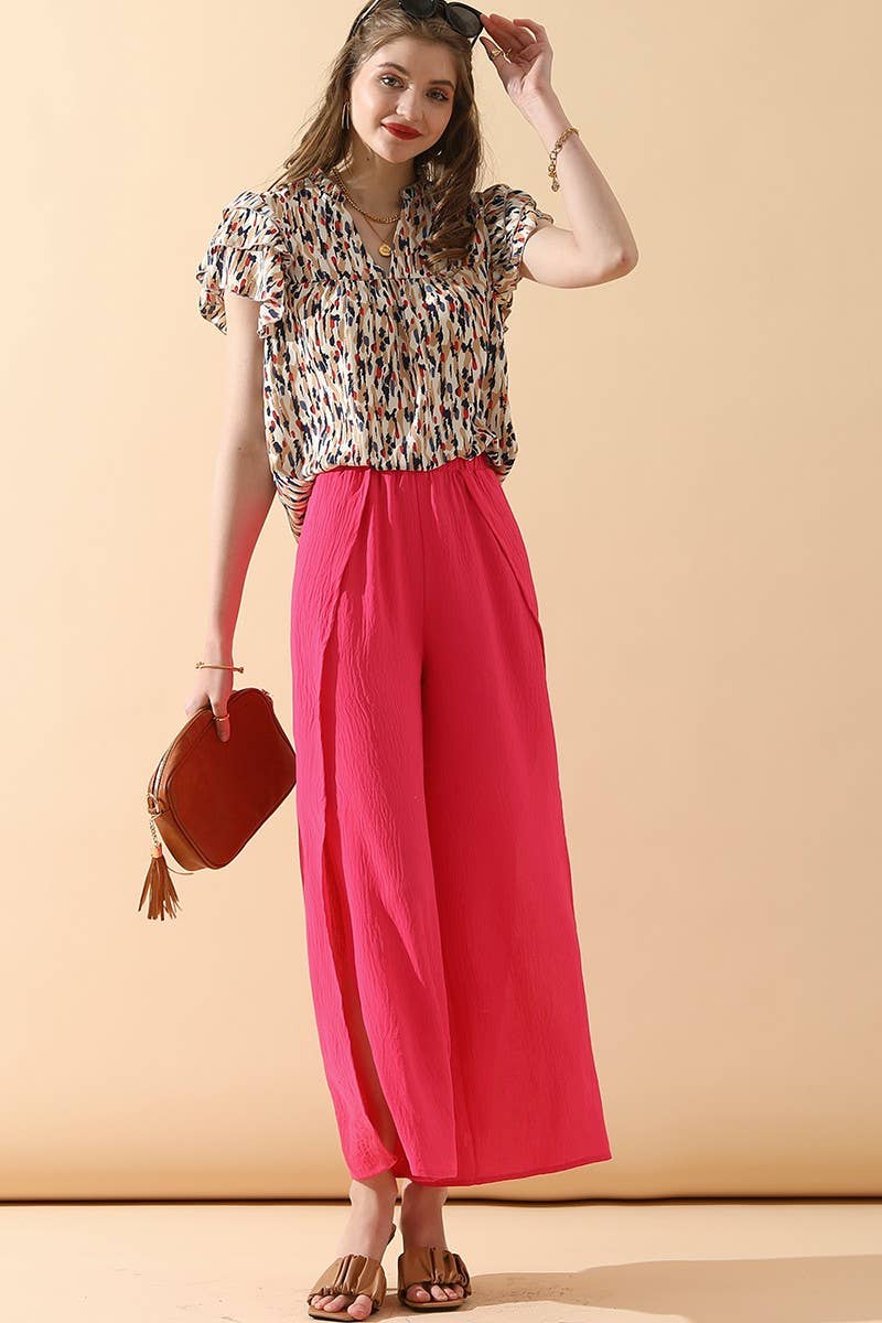 CWBLP420_BANDED FRONT OPENING SLIT LEG WIDE PANTS