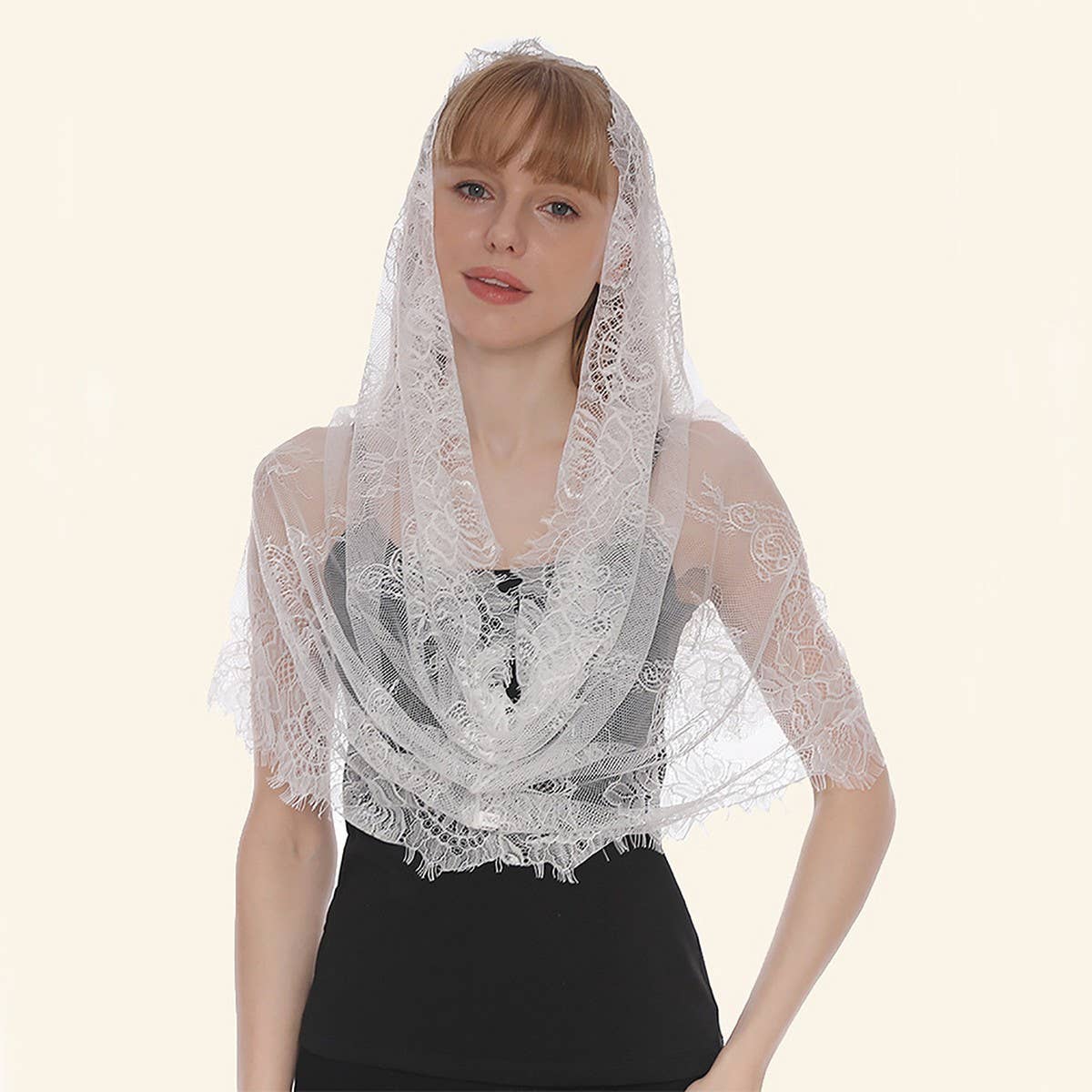 BLACK AND WHITE LACE EYELASH BREATHABLE VEIL_CWMM1986