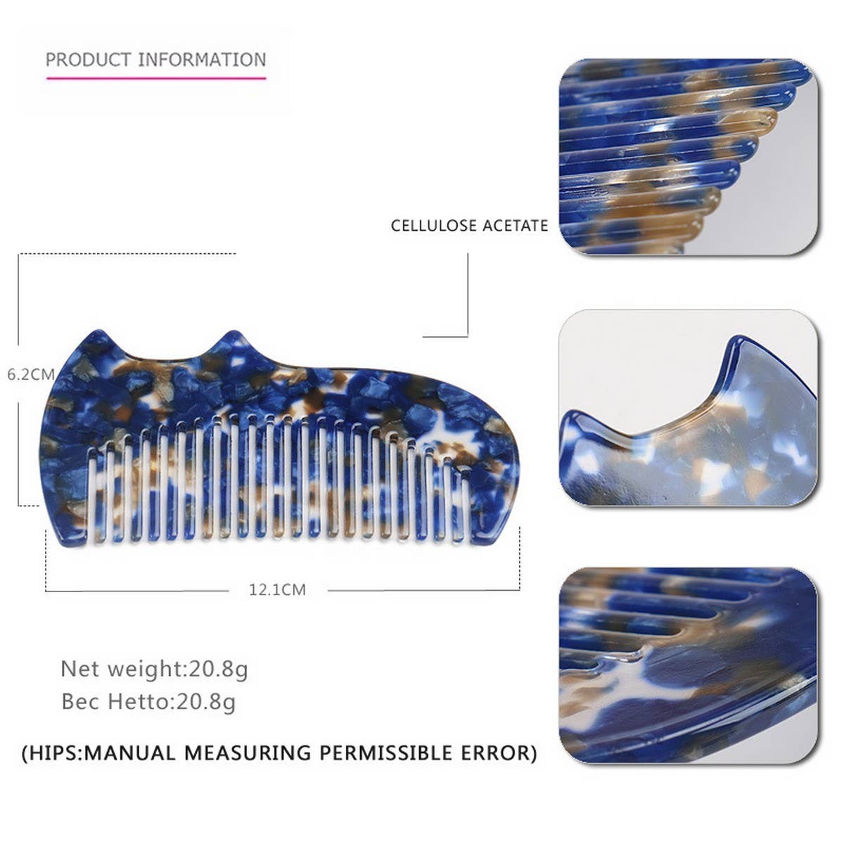 ACETATE SHEET 4MM GRADIENT TOOTHCOMB HORN HAIRCOMB_CWAHA4186