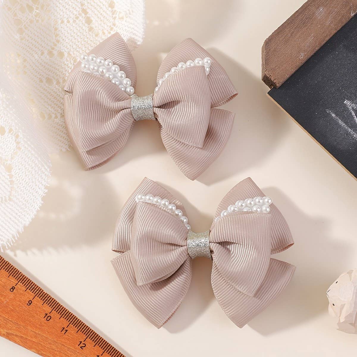 Handmade Glitter Bow Hair Clip Set for Girls