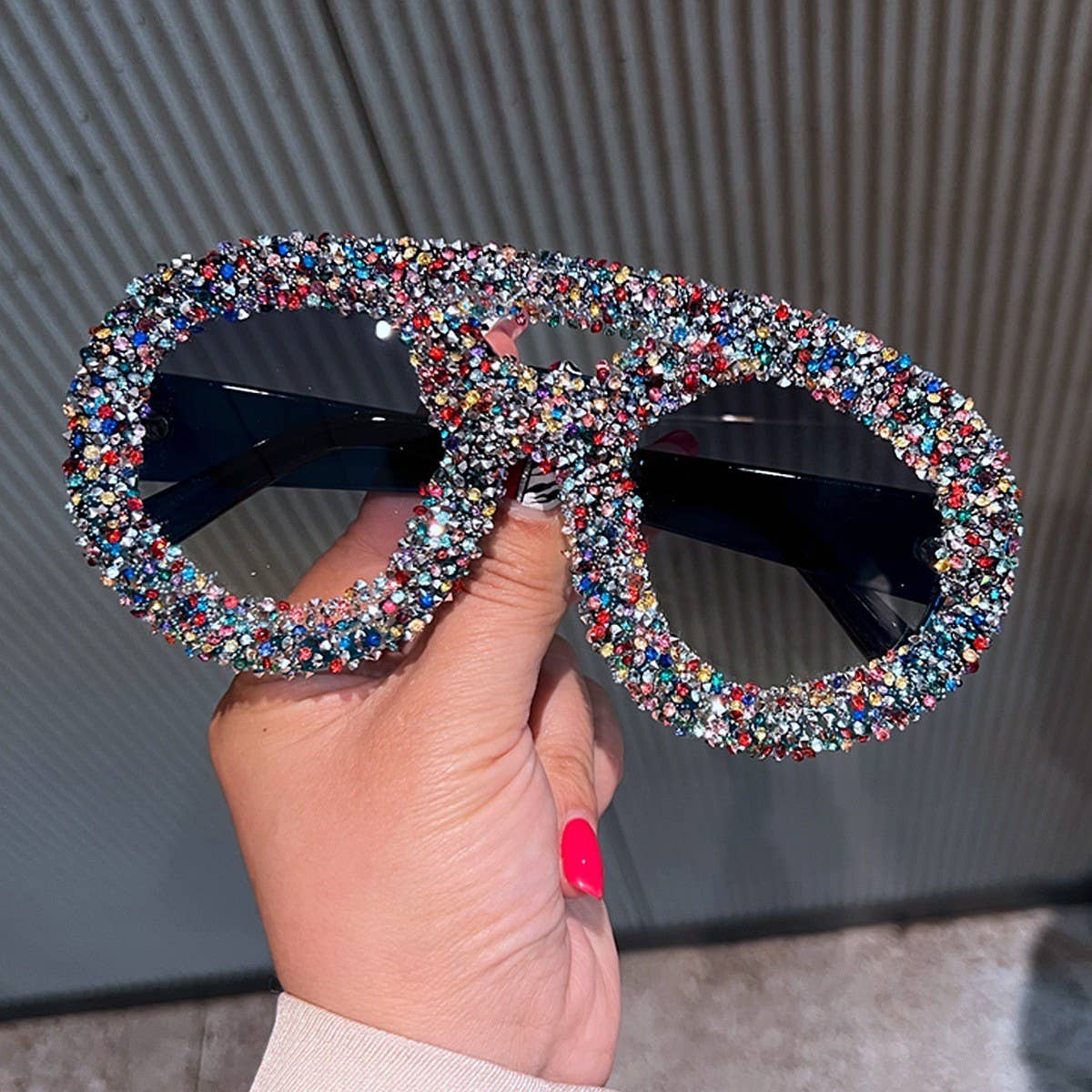 LARGE FRAME DOUBLE BEAM DIAMOND-STUDDED SUNGLASSES